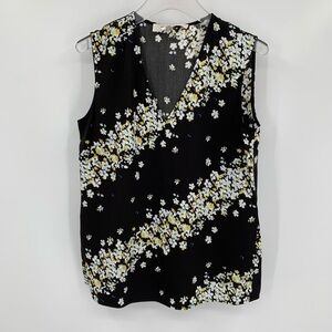 Diane Von Furstenberg Black Floral Sleeveless V-Neck Blouse